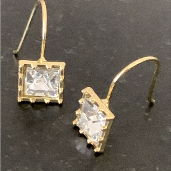 Princess Cut Simulated Diamond & 14k Gold-Plated Drop Earrings, Perfect Gift NEW - Picture 9 of 12